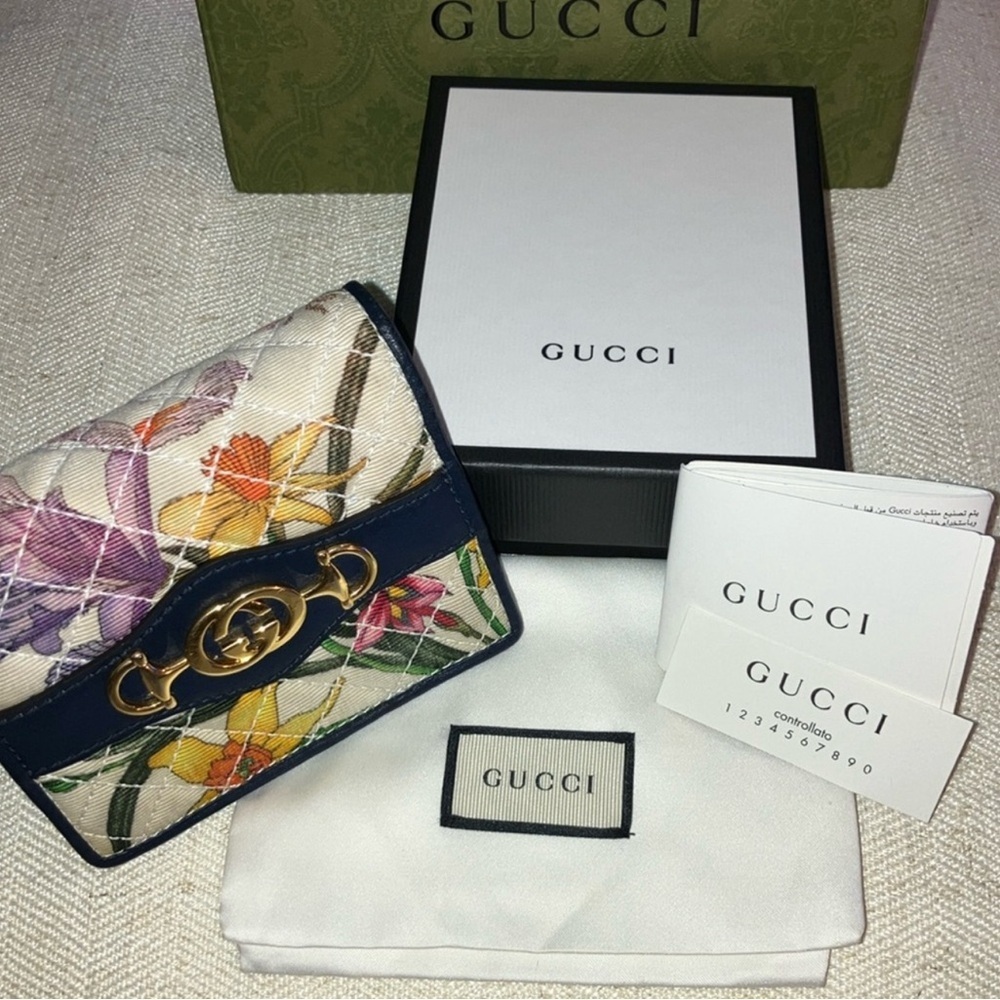 Full Inclusion! Gucci Horsebit GG Floral Trapuntata Multicolor Zumi Wallet - Picture 5 of 14